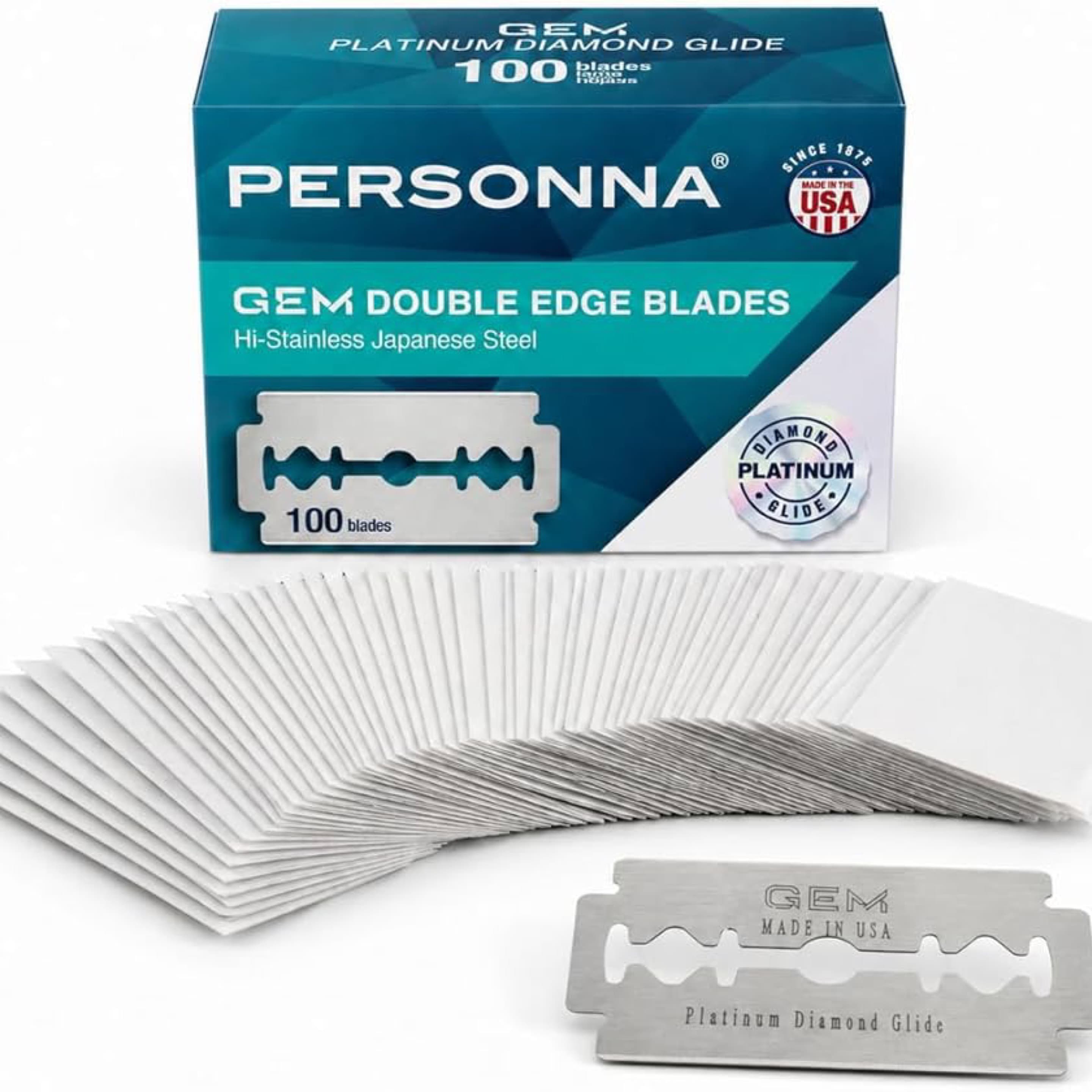 Personna GEM Platinum Diamond Glide Double Edge Razor Blades, 100 Count, Surgical-Grade Stainless Steel Safety Razor Blades for Smooth Wet Shaving
