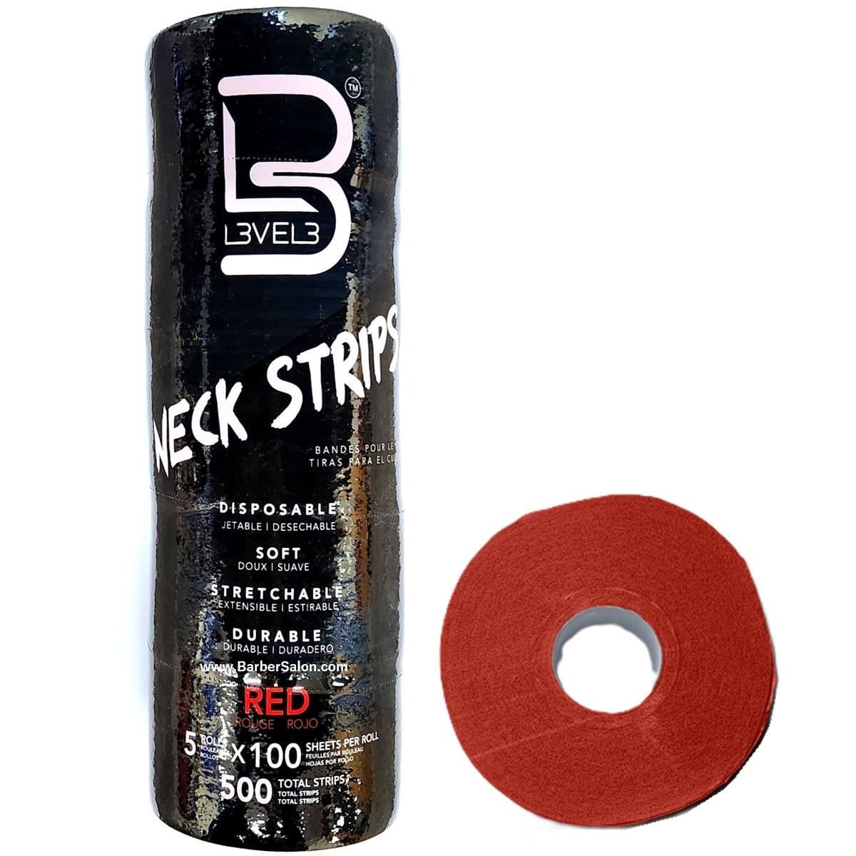 L3VEL3 RED Self-Adhesive Neck Strips Roll (5 Rolls X 100)